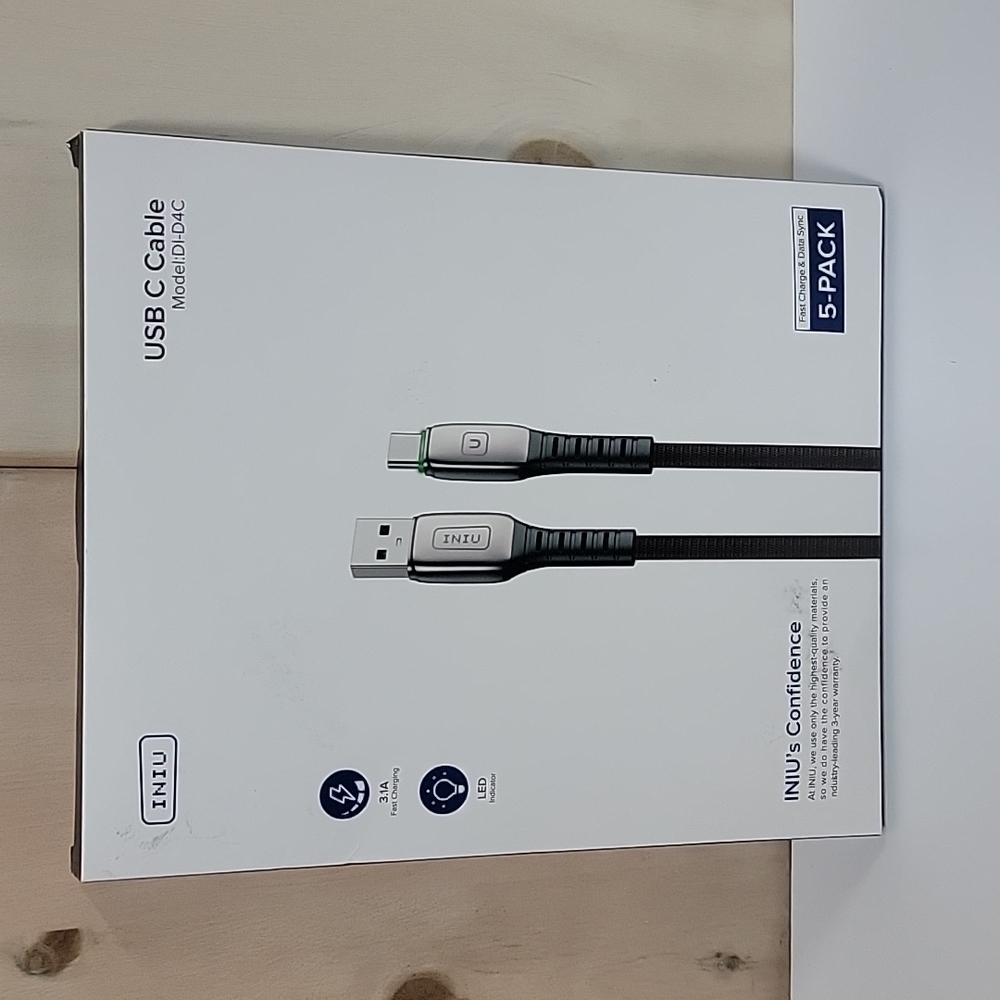 USB C Cable, 5 Pack 3.1A QC 3.0 Fast Charging Type C Cable, NIB.